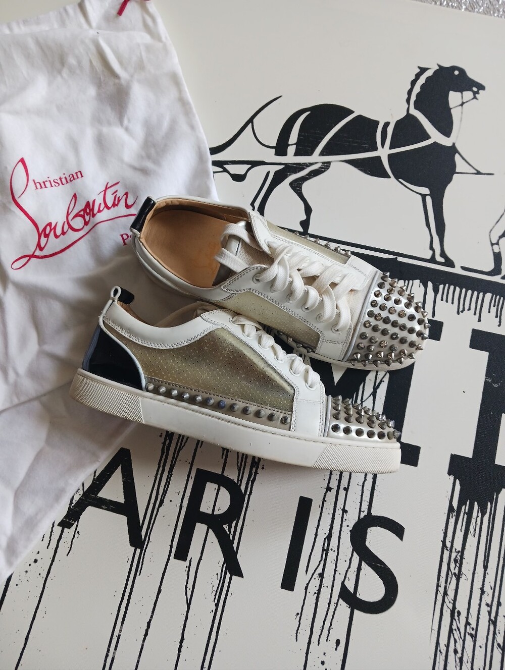 Christian Louboutin Sosoxy Junior Spike Mix Media Low Top Sneakers Size 41